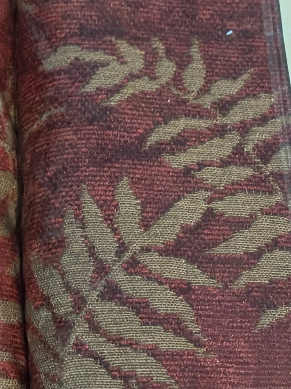 Fossil Beaded Valance in Deep Red with Olive Accents